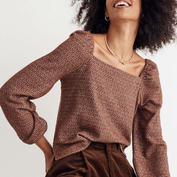 Madewell Jacquard Puff-Sleeve Crop Top Dark Merlot Size Medium - Picture 1 of 10